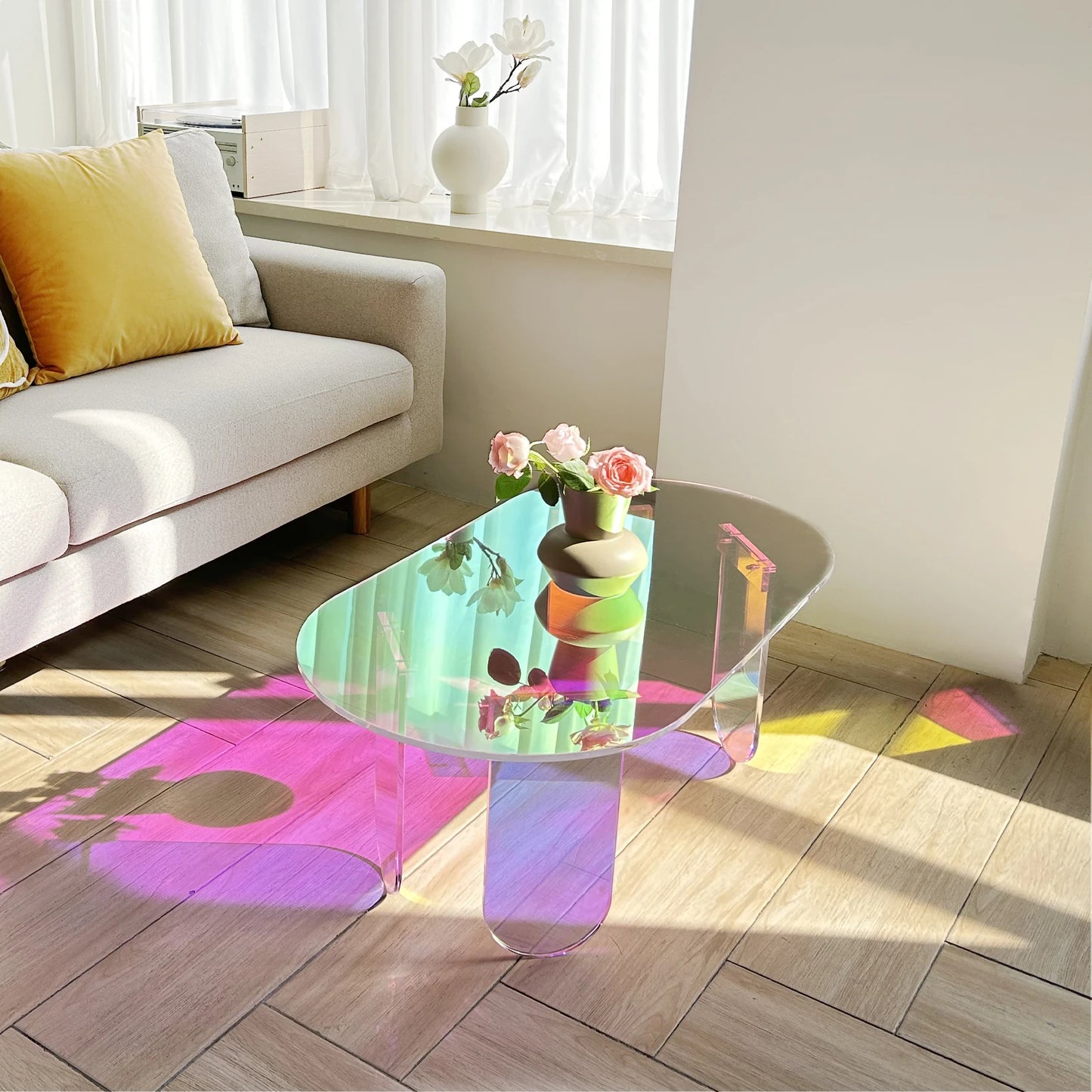 Iridescent Acrylic Coffee Table Modern Oval Design Furniture