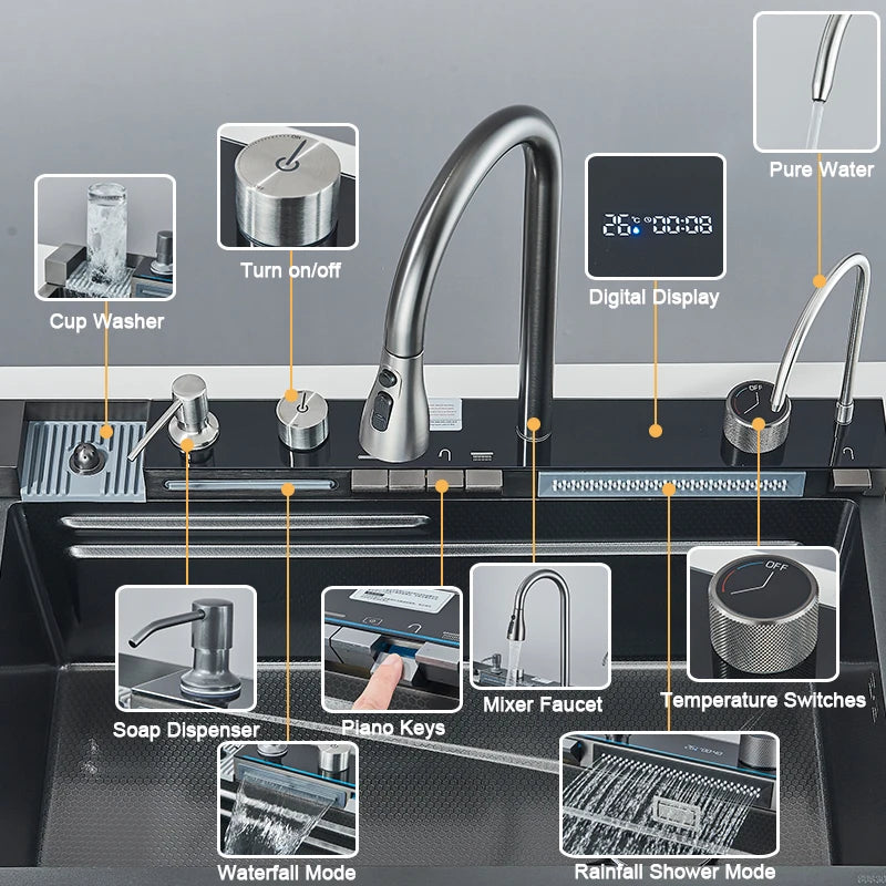 Rozin 304 Stainless Steel Kitchen Sink With Digital Display