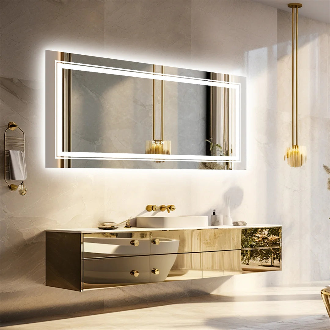 LUVODI Illuminated Bathroom Mirror With 3 Color Lights And Dimming Smart Touch