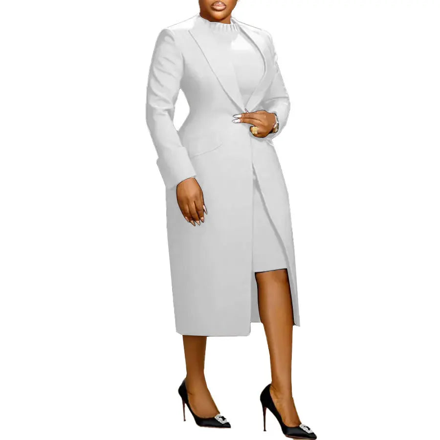 Full Sleeve Long Blazer Coat+ Long Dress Suit Two 2 Piece Set