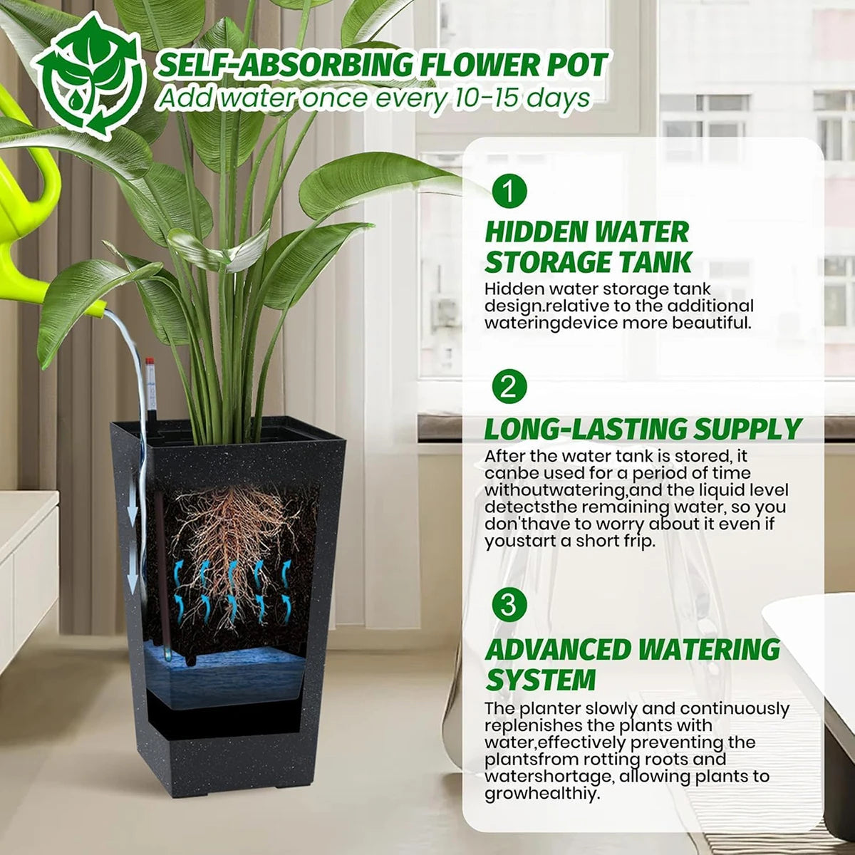 TWISTER.CK Set Of 2 Plant Pots With Drainage Holes And Water Level Monitor
