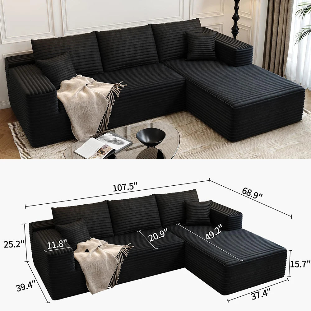 YQXH Cloud Style Corduroy Covered Sectional Sofa U Shaped