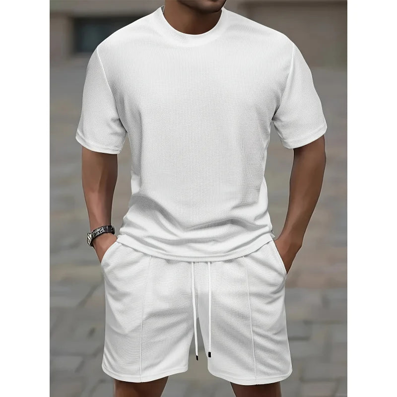 Men's 2-Piece Casual Sportswear Set Knit Tee With Pocket Shorts