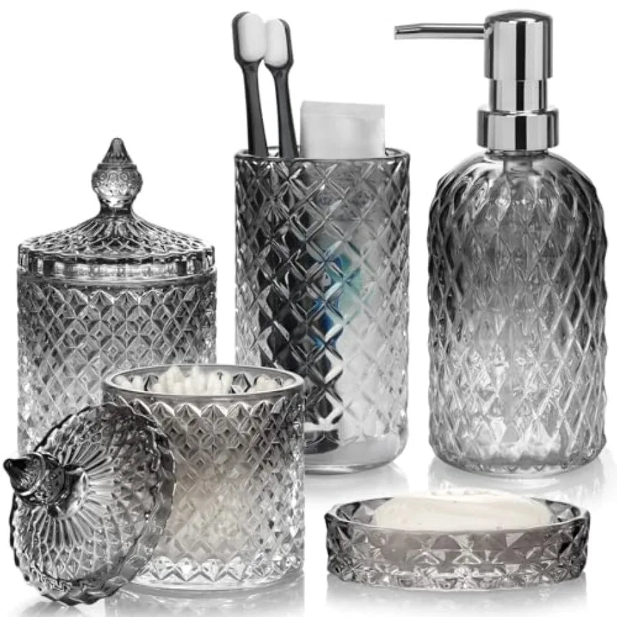 Glass Bathroom Accessories Set 5 Piece With Durable Modern Design