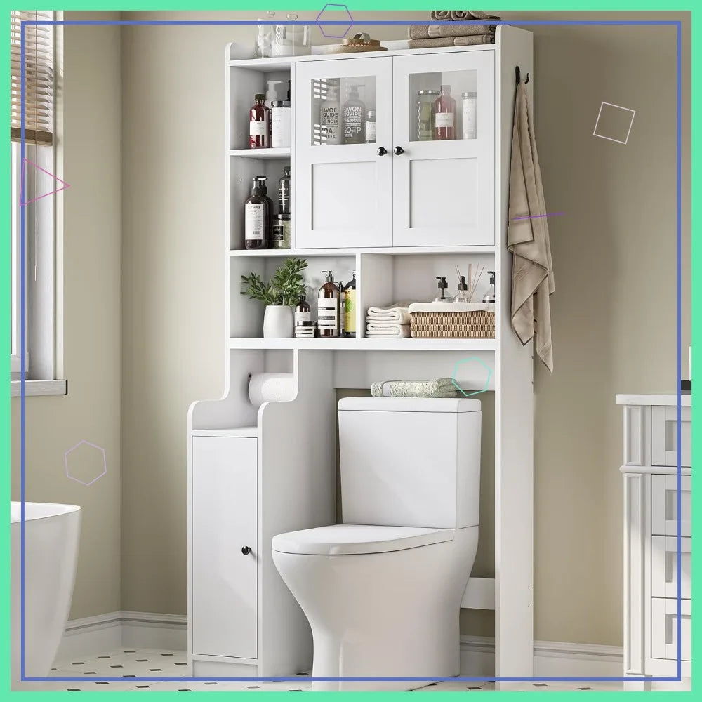 Over Toilet Storage Cabinet With Glass Doors For Bathrooms