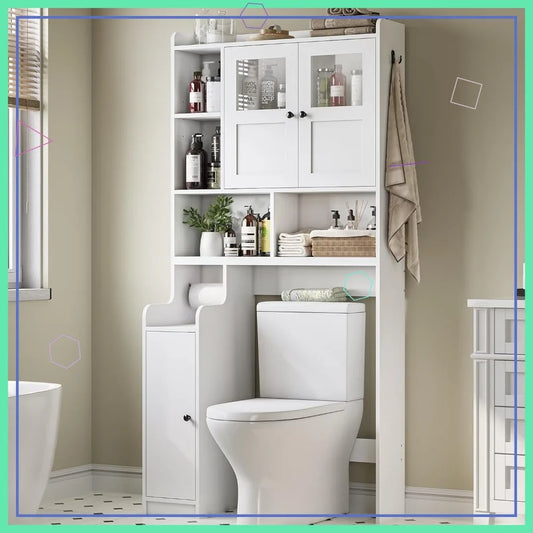 Over Toilet Storage Cabinet With Glass Doors For Bathrooms