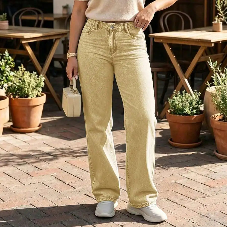 Women's Mid Rise Straight Leg Denim Jeans Loose Fit