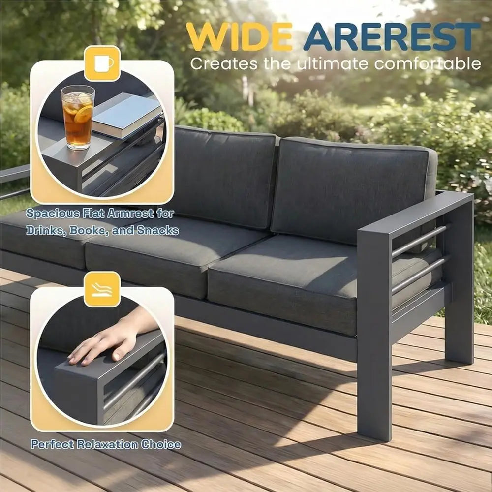 All Weather Outdoor Patio Furniture Set With Metal Frame Cushions