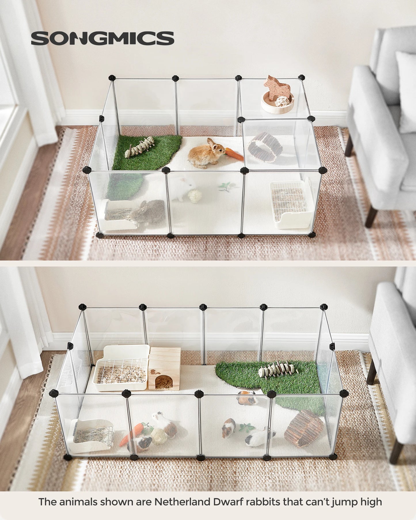 SONGMICS 20 Panels Playpen With Floor For Guinea Pigs Rabbits