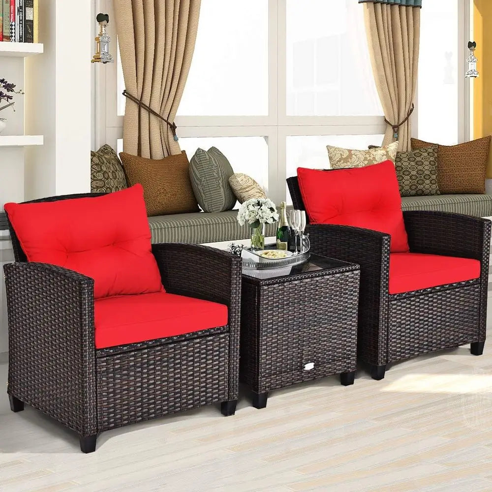 3-Piece Outdoor Patio Set With Washable Cushions And Glass Top