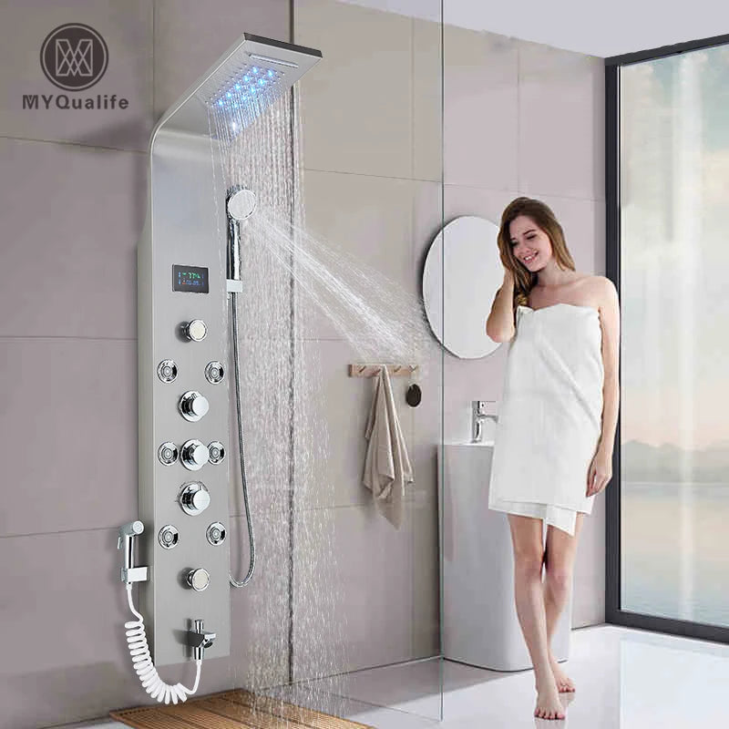 Shower Panel With LED Rainfall Waterfall Shower Head