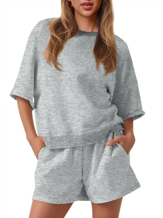 Fisoew Women High Waist Running Shorts Set With Cropped Sweatshirt