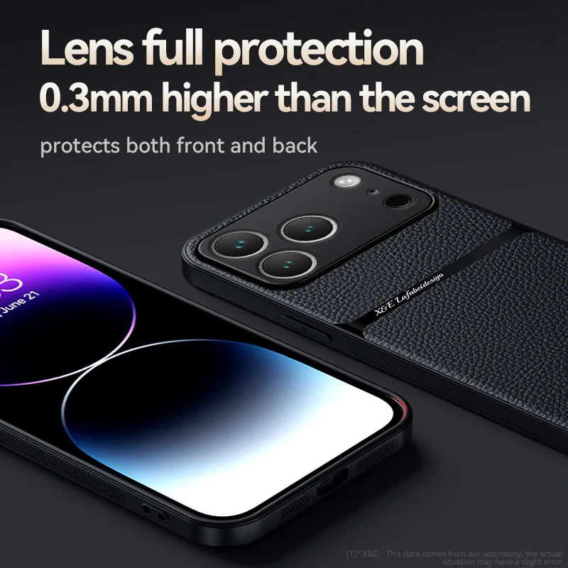 VYOPBC Magnetic Leather Phone Case With Lens Protector for iPhone