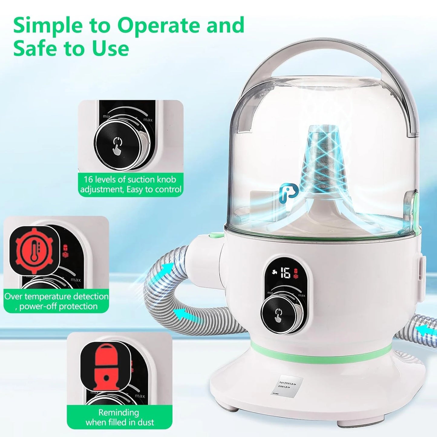 HiMISS Quiet Pet Grooming Vacuum Kit With 5 Tools For Dogs Cats