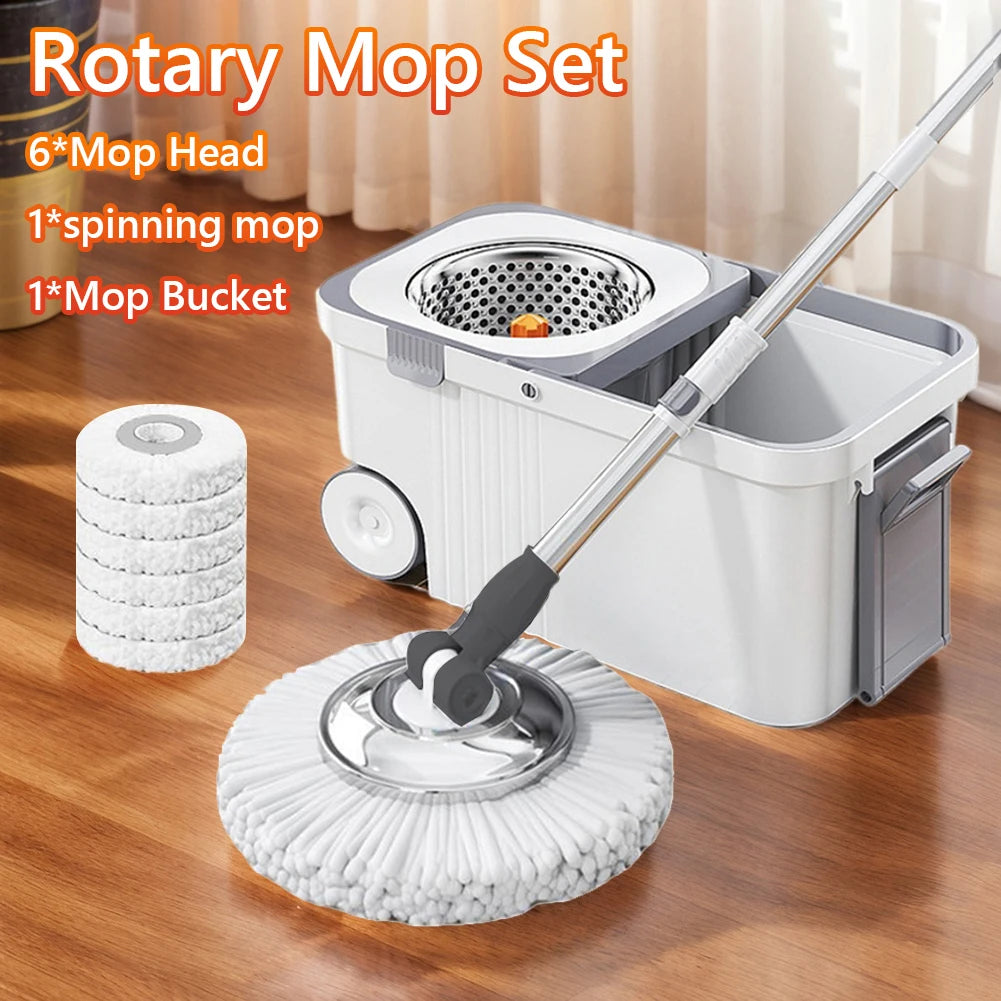 Spin Mop And Bucket Set With 6 Microfiber Refills