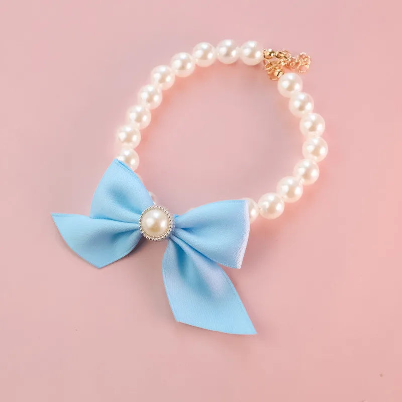 Pearl Bow Necklace Pet Jewelry