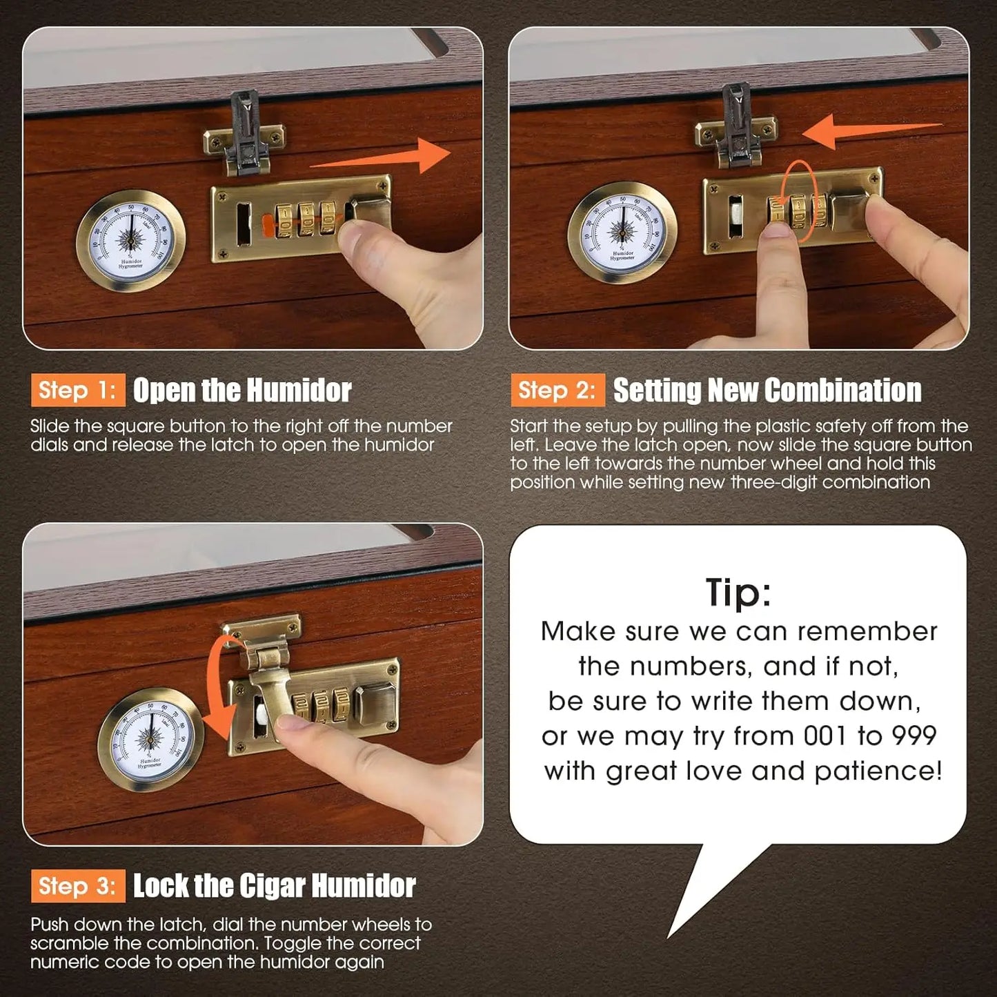 Tesonway Cedar Wood Desktop Cigar Humidor With Front Hygrometer