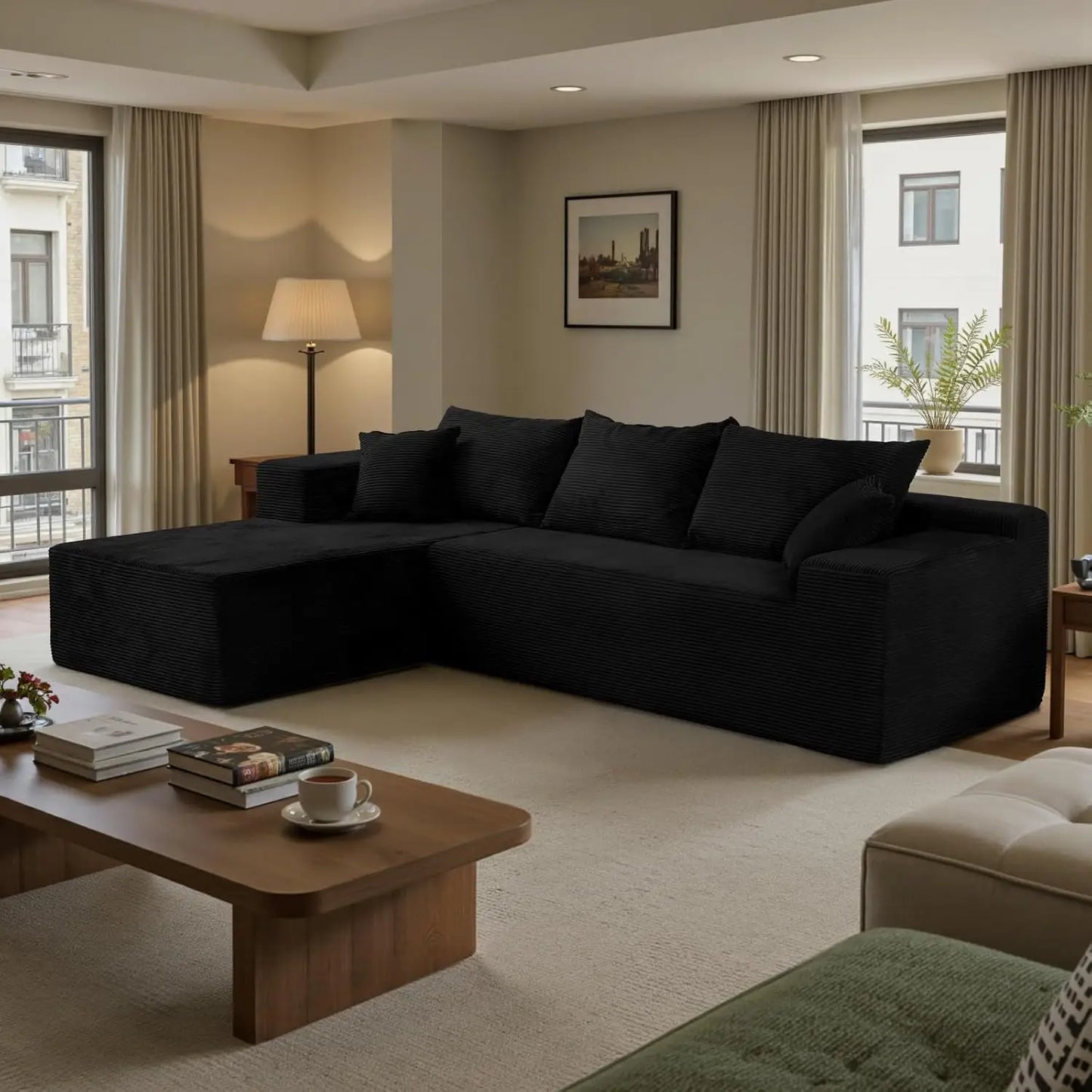 L Shape Sectional Sofa With Chaise Deep Seat Modular Box Living Room