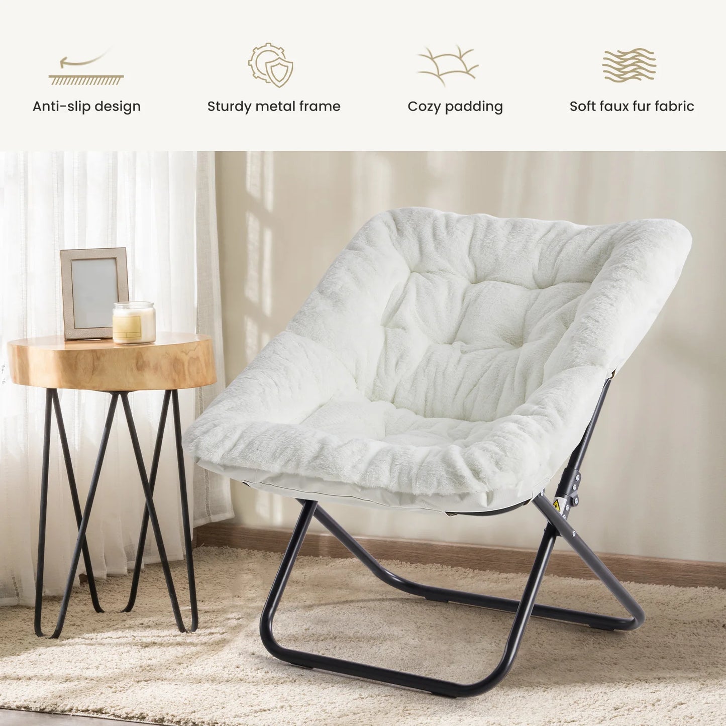 JHK Cozy Faux Fur Folding Lounge Chair for Home Use