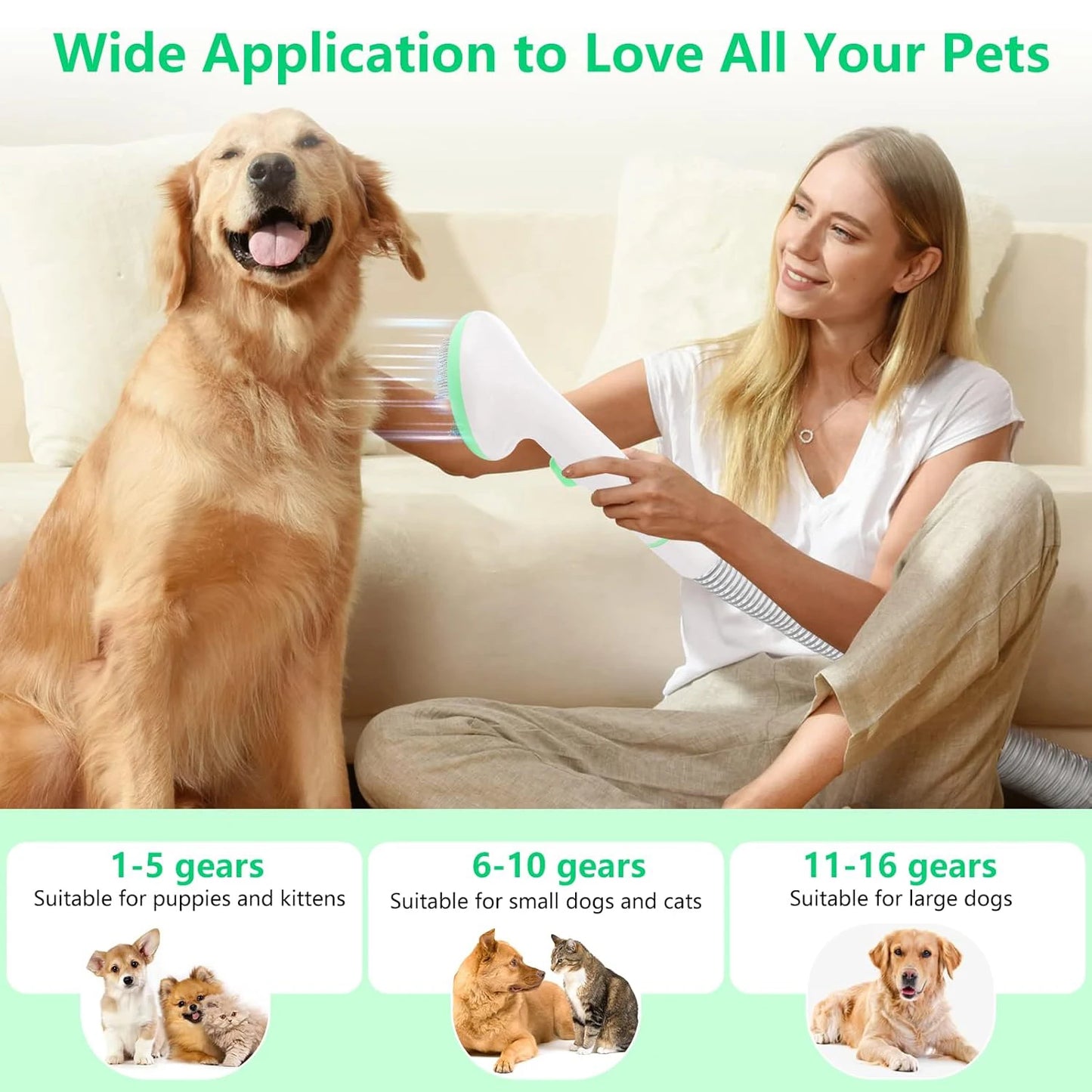 HiMISS Quiet Pet Grooming Vacuum Kit With 5 Tools For Dogs Cats