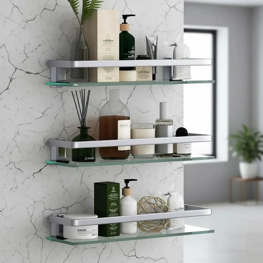 Three Tier Wall Mounted Glass Shelf Organizer for Bathroom
