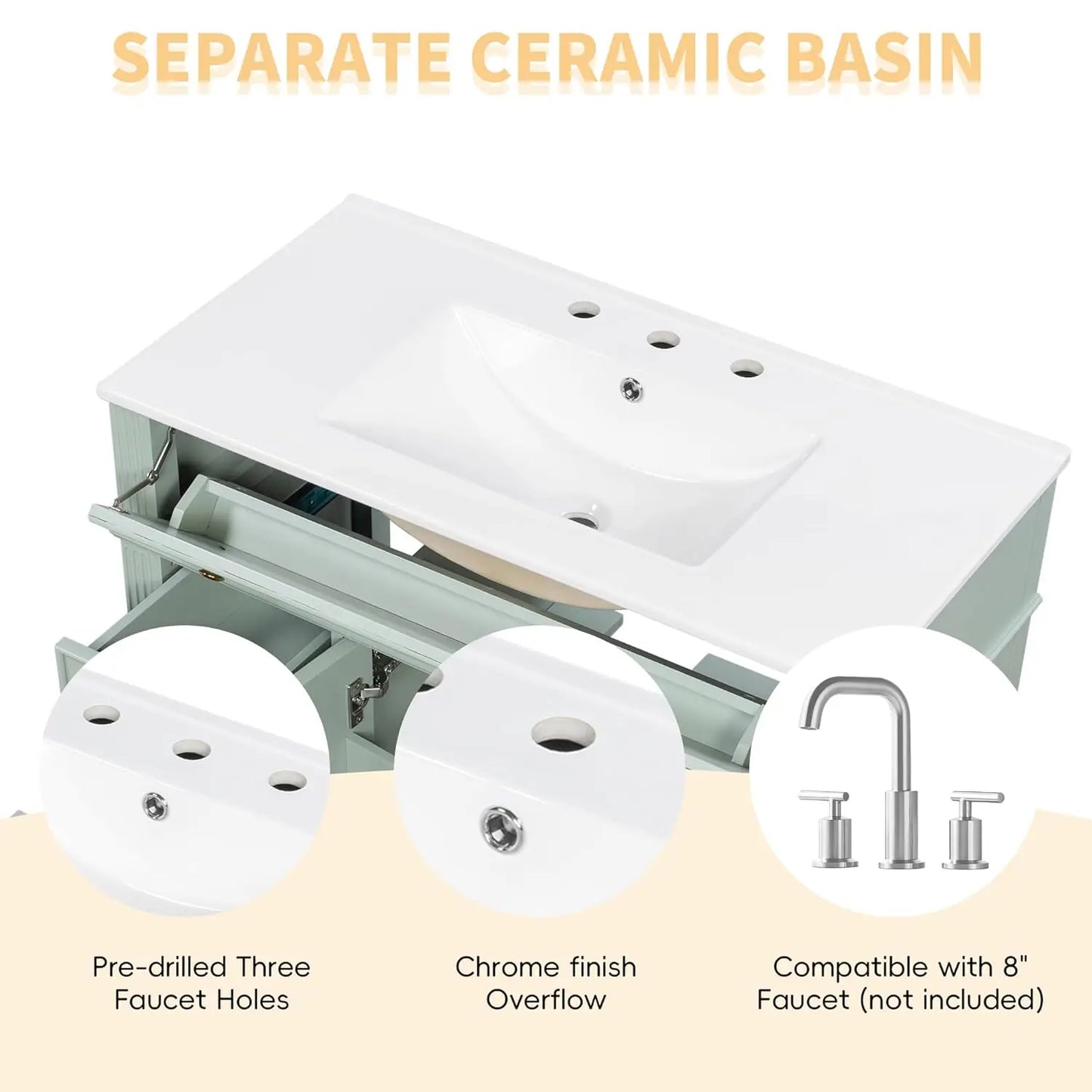 Free Standing Modern Bathroom Vanity With Sink And Tip-Out Drawer