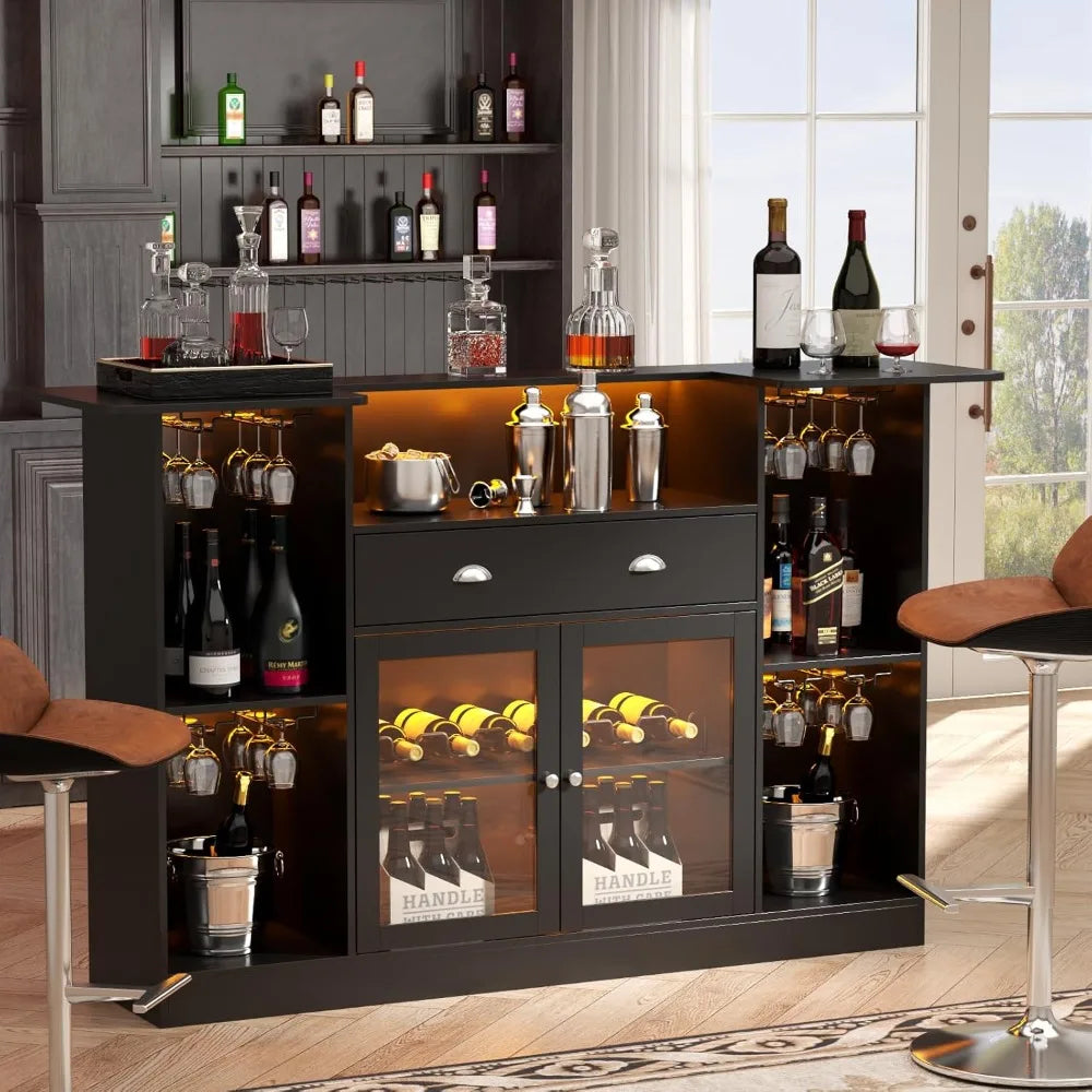 Mini Liquor Bar With 8 Tier Storage And Stemware Holder