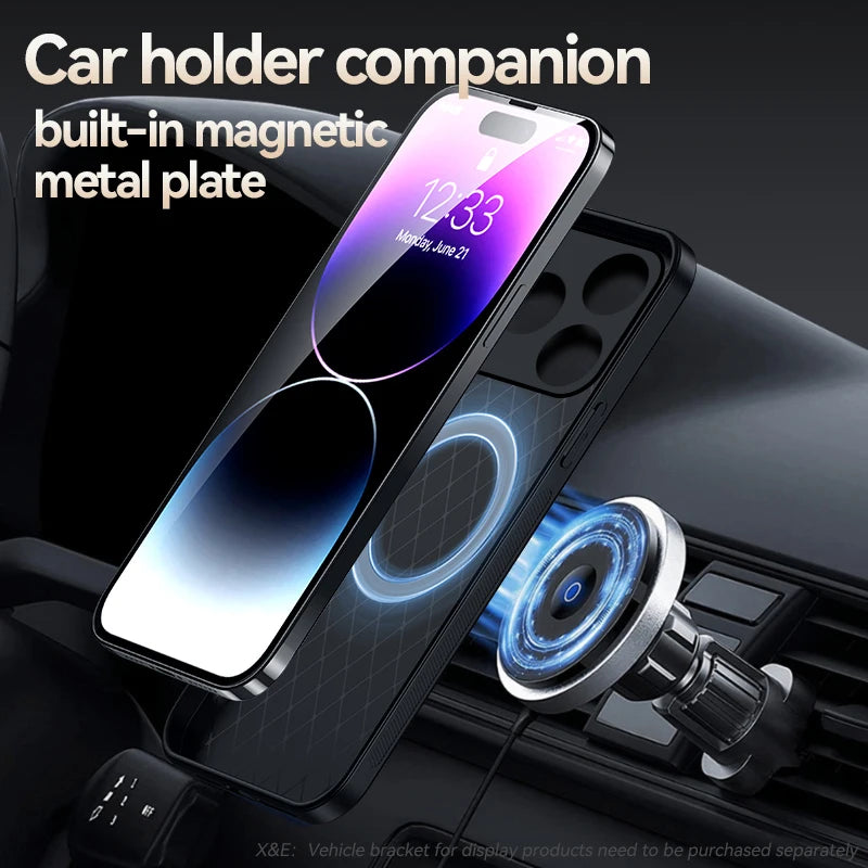 VYOPBC Magnetic Leather Phone Case With Lens Protector for iPhone