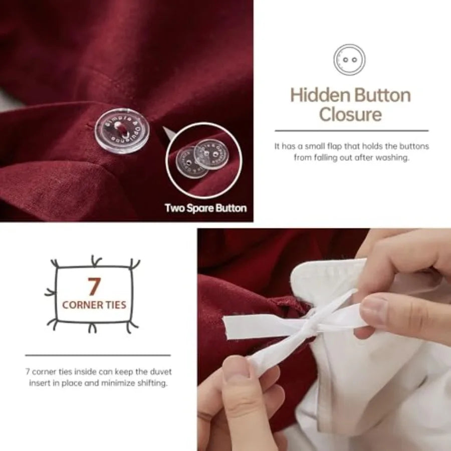 French Linen Duvet Cover Set Natural Flax Cotton Blend