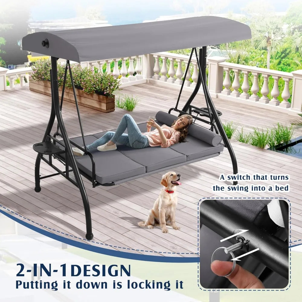 Convertible 2 In 1 Patio Swing Bed With Cup Holder