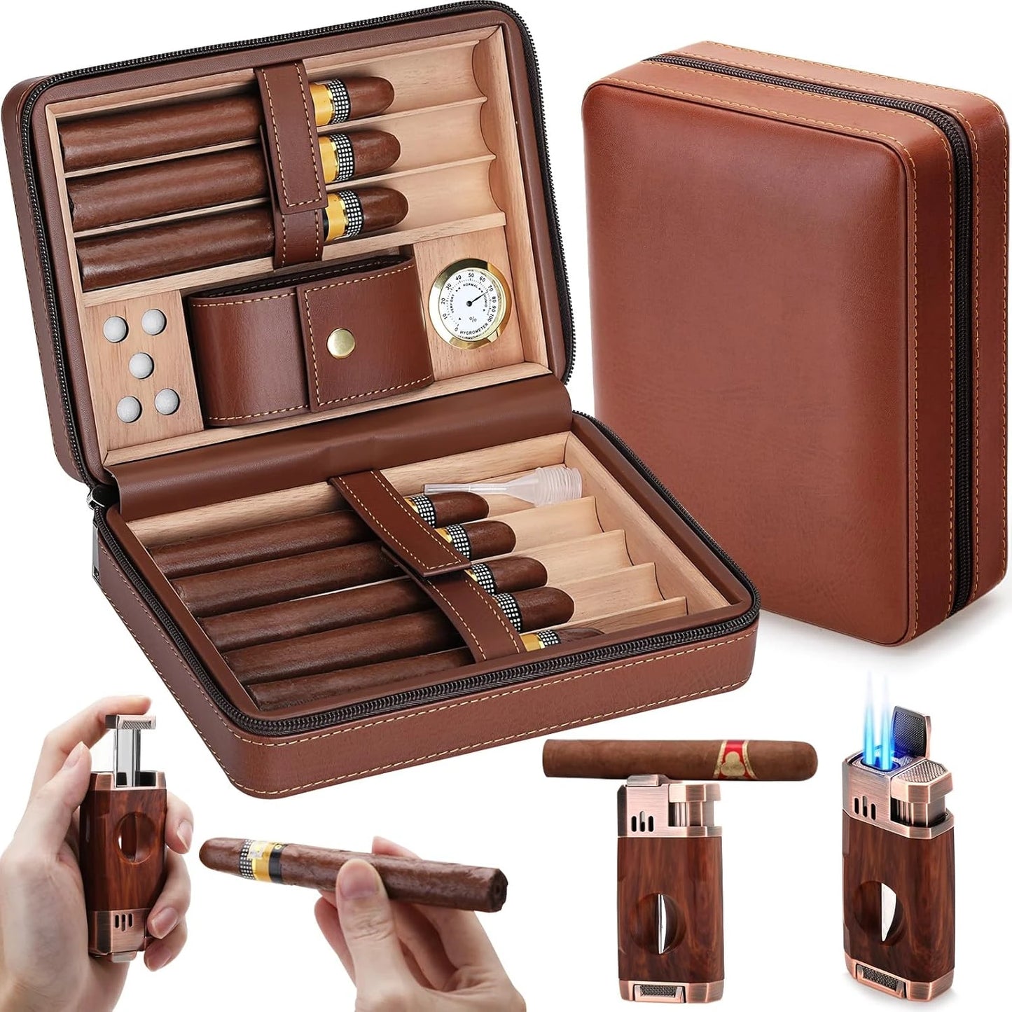 Portable 8 Cigar Travel Humidor Case With Humidity Control