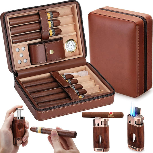 Portable 8 Cigar Travel Humidor Case With Humidity Control