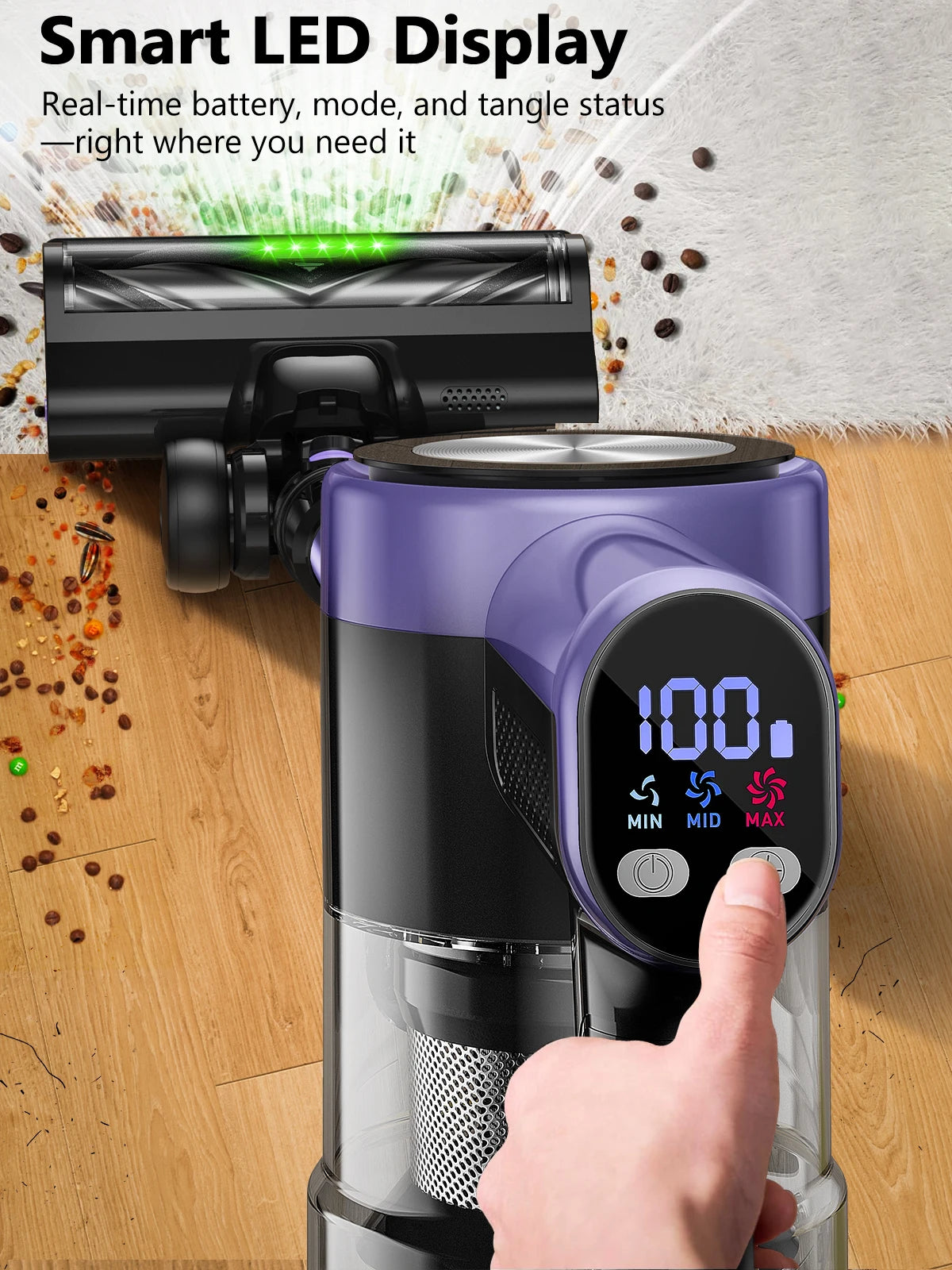 SUXIANGVACC 500W Cordless Vacuum Cleaner 55KPA With Smart Led Screen