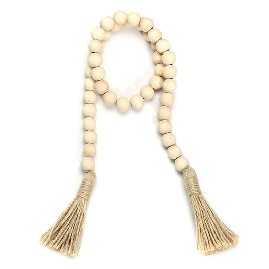Handmade Rustic Wood Bead Garland With Tassels Wall Decor