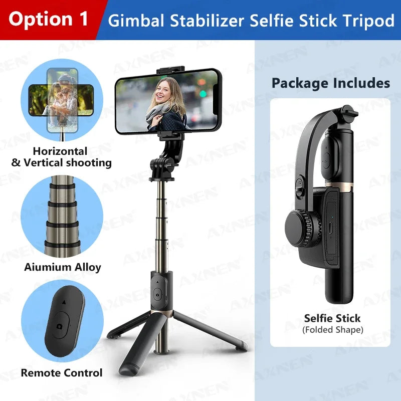 Axnen Handheld Phone Holder Gimbal Stabilizer Selfie Stick Foldable Tripod