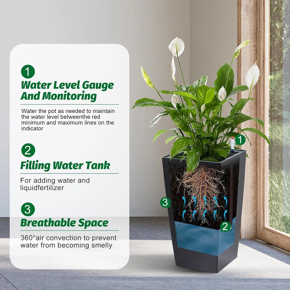 TWISTER.CK Set Of 2 Plant Pots With Drainage Holes And Water Level Monitor