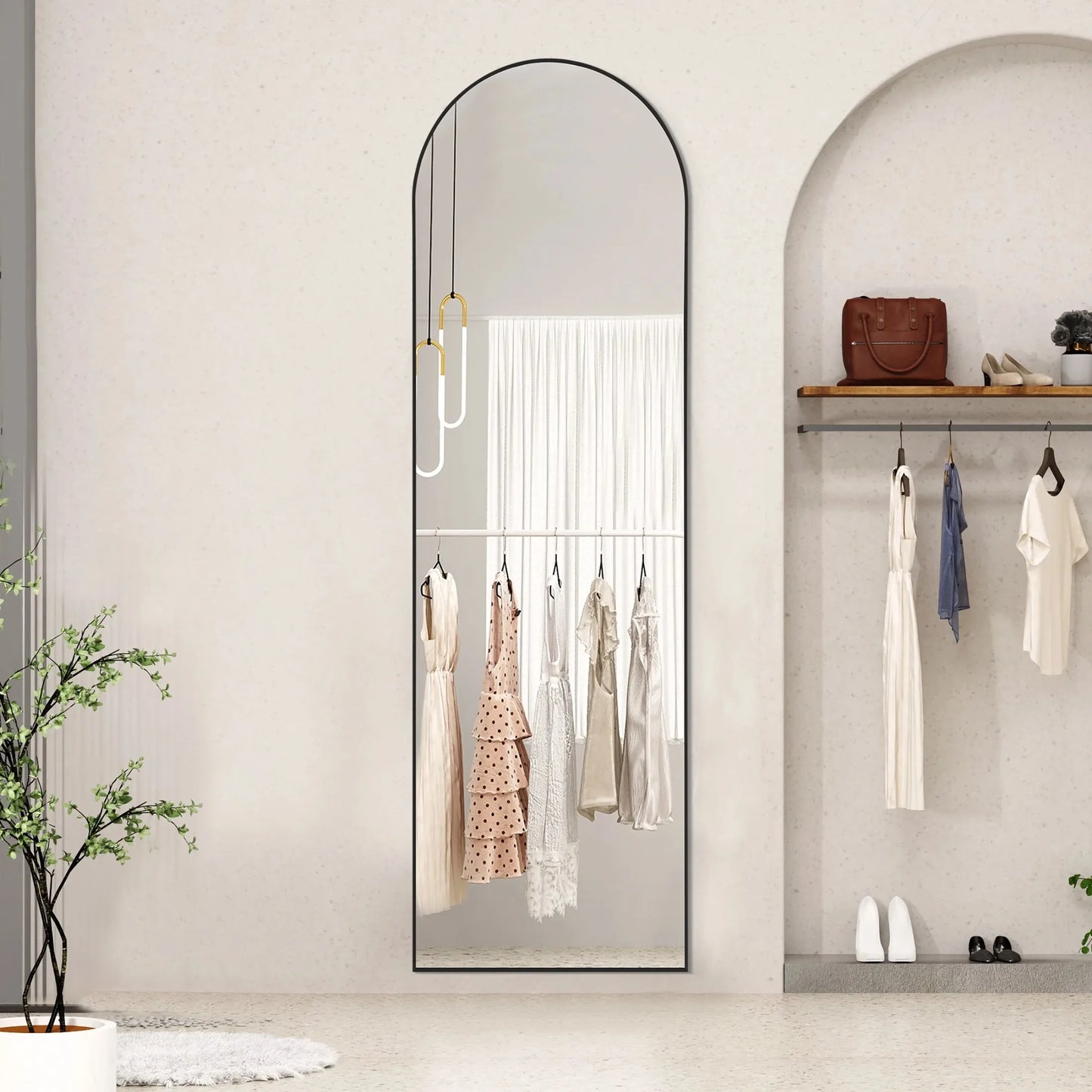 Arched Mirror With Aluminum Frame For Bedroom Sturdy Standing Design