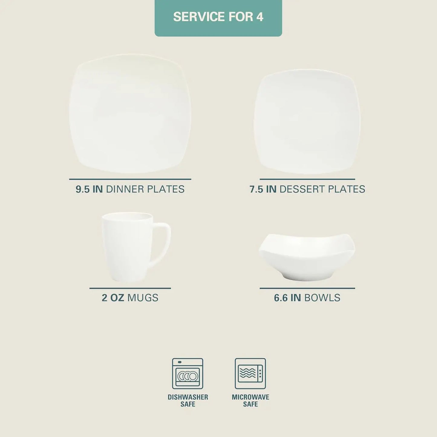 Square Porcelain Dinnerware Set