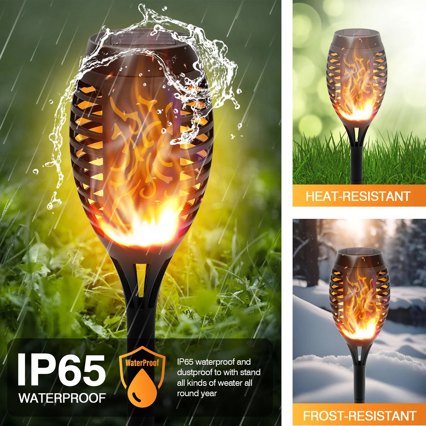 Waterproof Solar LED Torch Lights With Flickering Flame For Path