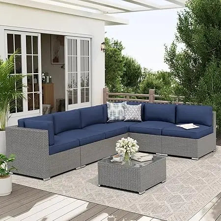 Outdoor Rattan Wicker Patio Sofa Set With Glass Top Table
